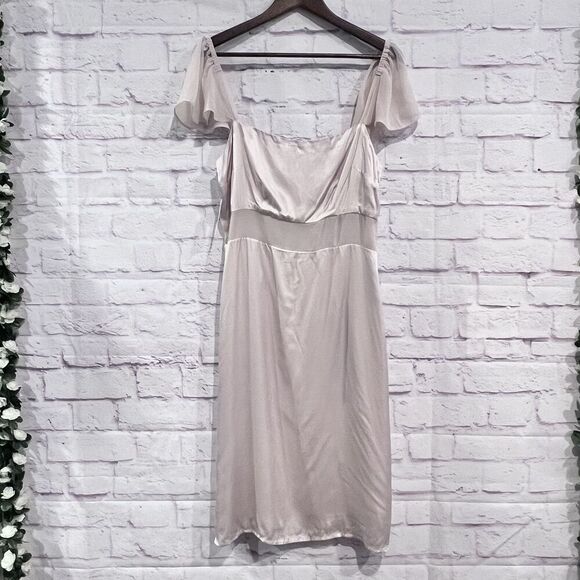 Anthropologie Flutter Sleeve Satin Sheath Dress Size 10 Cocktail Party Dress New - Picture 2 of 16